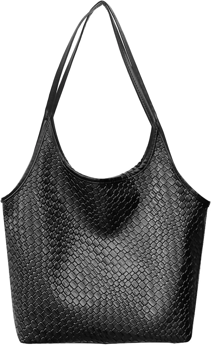 Leather Tote Bag for Women Top-handle Shoulder Bag, Leather Woven Beach Bag Hobo Bags Soft Vegan Crossbody Handbag Underarm