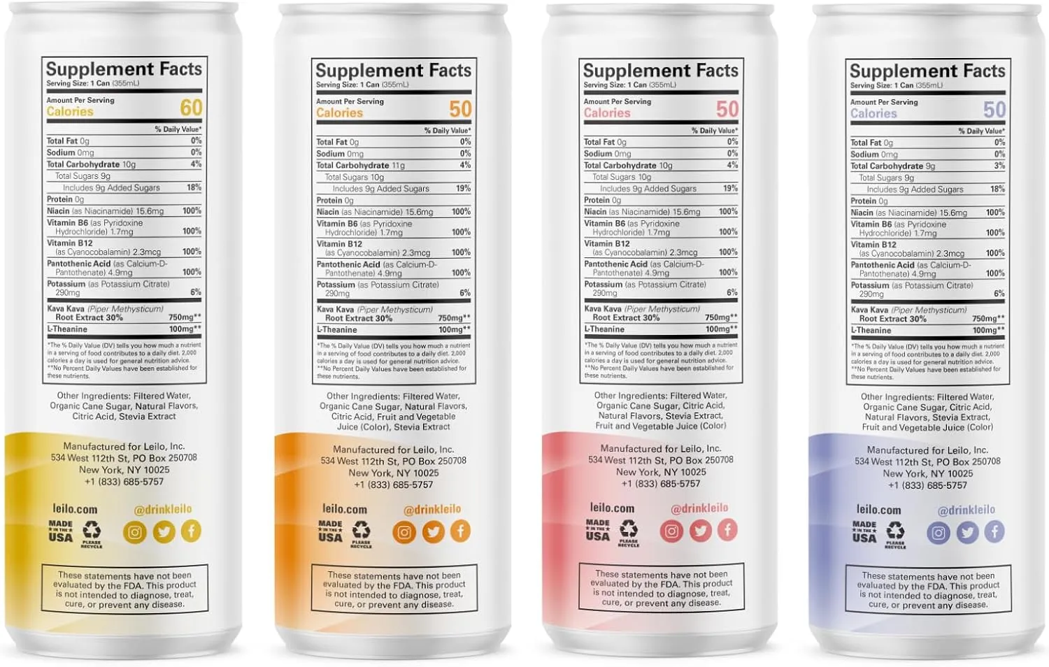 LEILO | Kava Powered Sparkling Relaxation Drink | Classic Variety-Pack – Includes: Raspberry Hibiscus, Tangerine Mango, BlackBerry Orange | 12 fl oz Cans (Pack of 12)