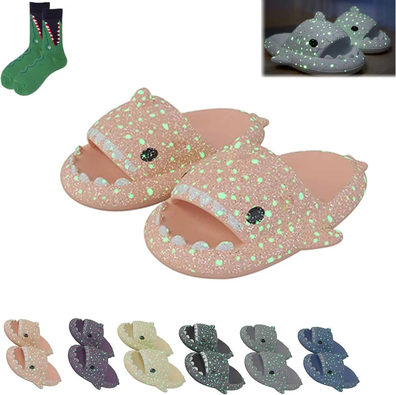 LELEBEAR Galaxy Shark Slides,Angler Fish Slides,Cloud Shark Slides Glow in the Dark Thick Sole Non-slip Open Toe Shark Slippers