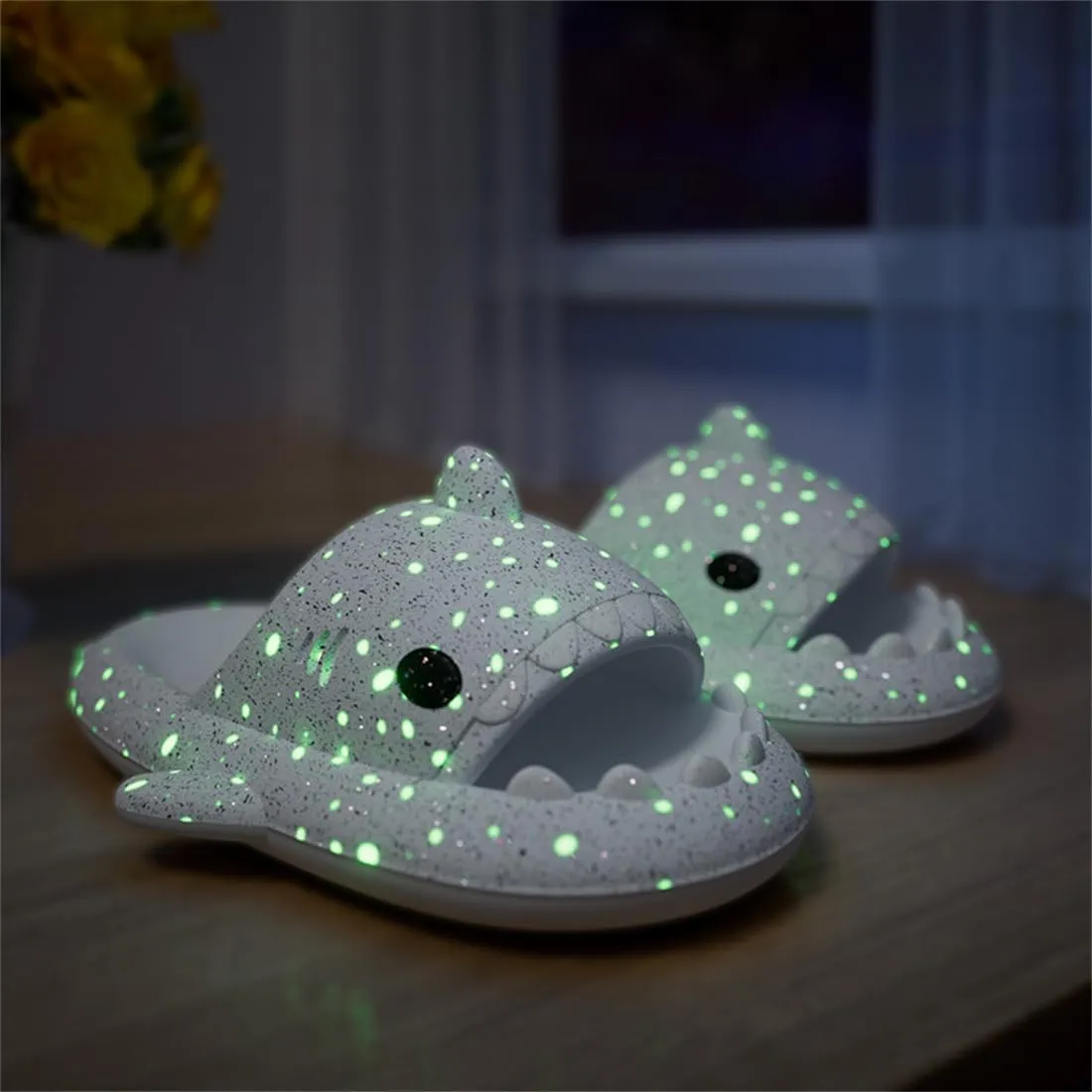 LELEBEAR Galaxy Shark Slides,Angler Fish Slides,Cloud Shark Slides Glow in the Dark Thick Sole Non-slip Open Toe Shark Slippers