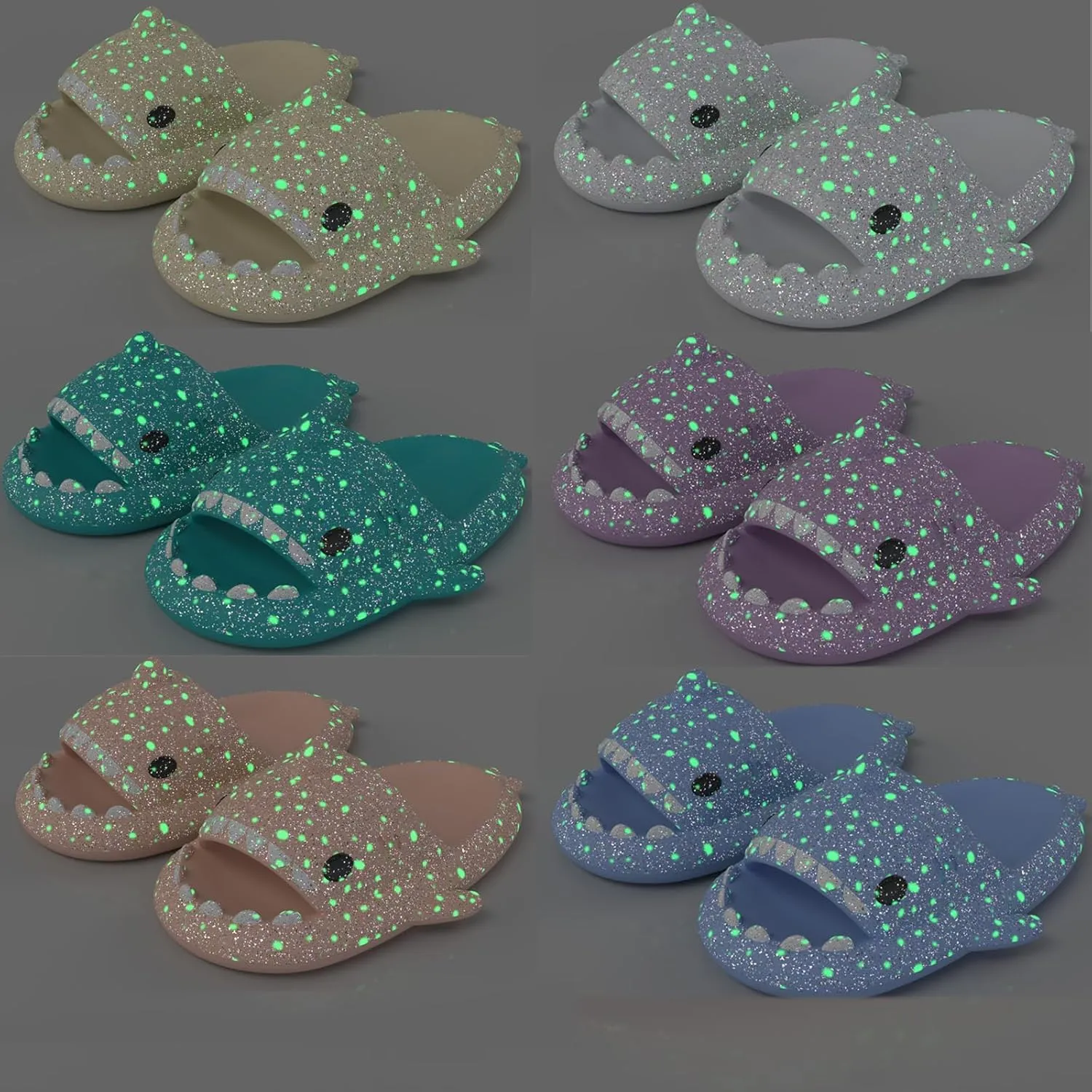 LELEBEAR Galaxy Shark Slides,Angler Fish Slides,Cloud Shark Slides Glow in the Dark Thick Sole Non-slip Open Toe Shark Slippers