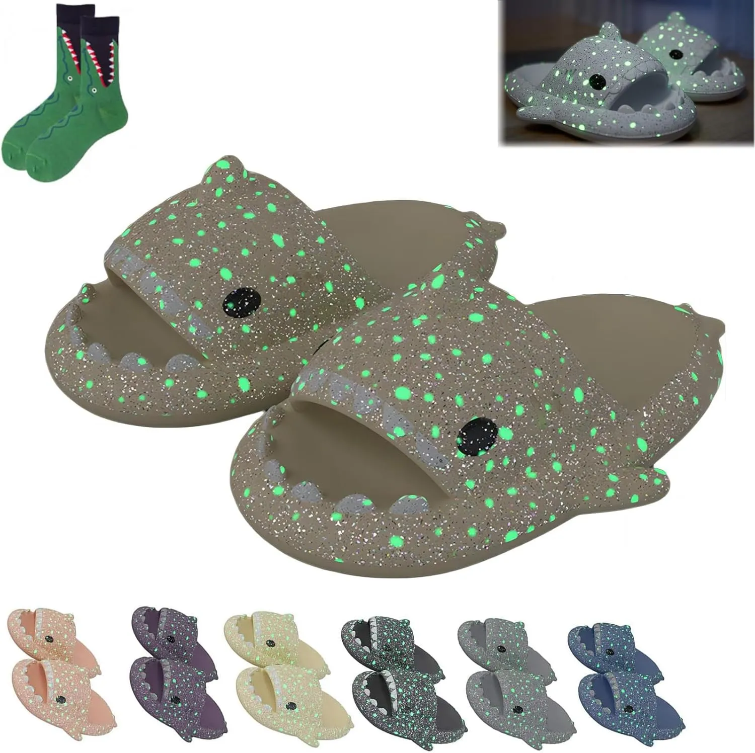 LELEBEAR Galaxy Shark Slides,Angler Fish Slides,Cloud Shark Slides Glow in the Dark Thick Sole Non-slip Open Toe Shark Slippers