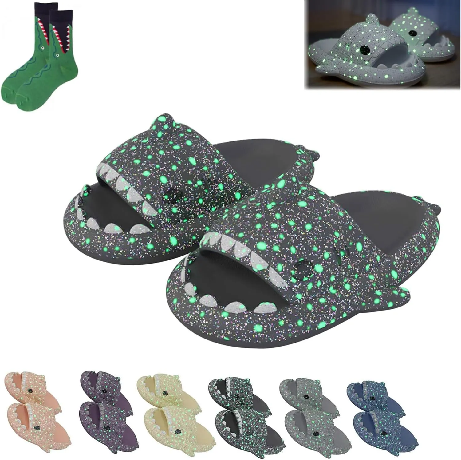 LELEBEAR Galaxy Shark Slides,Angler Fish Slides,Cloud Shark Slides Glow in the Dark Thick Sole Non-slip Open Toe Shark Slippers