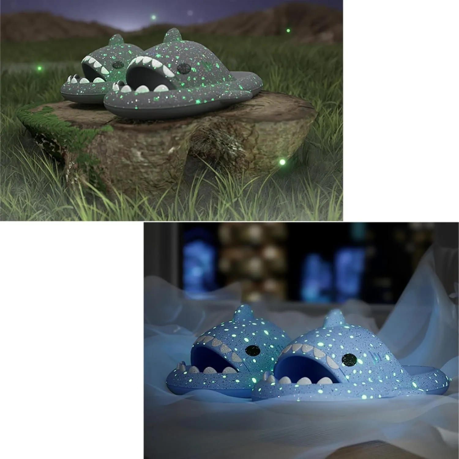 LELEBEAR Galaxy Shark Slides,Angler Fish Slides,Cloud Shark Slides Glow in the Dark Thick Sole Non-slip Open Toe Shark Slippers