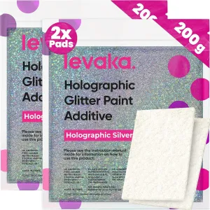 LEVAKA Glitter Paint Additive for Walls - Holographic Silver Paint Glitter for Painting Walls - Add to Interior or Exterior Paint for a Gorgeous Sparkling Finish - Includes 2 Buffing Pads - 14.11oz