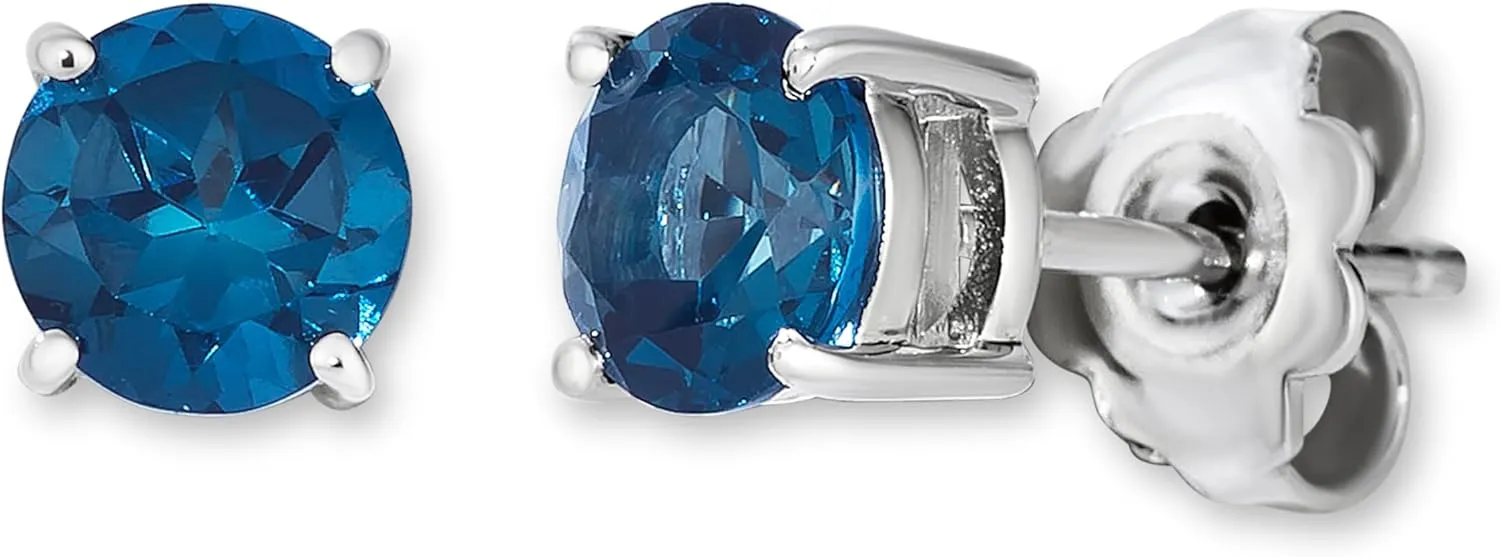 LeVian Smoky Quartz or Blue Topaz Round Stud Earrings for Women - 925 Sterling Silver Studs for Her - June or December Birthstone - Push Back - 2 Carat Unisex Elegant and Timeless Gemstone Earrings