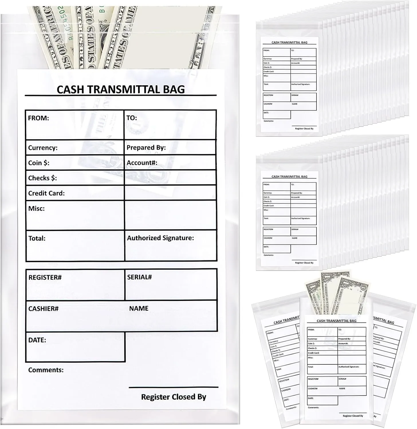 Lewtemi 300 Pieces 6 x 9 Inch Bank Deposit Cash Transmittal Bags Tamper Evident Security Pocket Self Adhesive Clear Polyurethane Bags Audit Friendly for Bank Currency, Checks Receipts (0.06 mm)