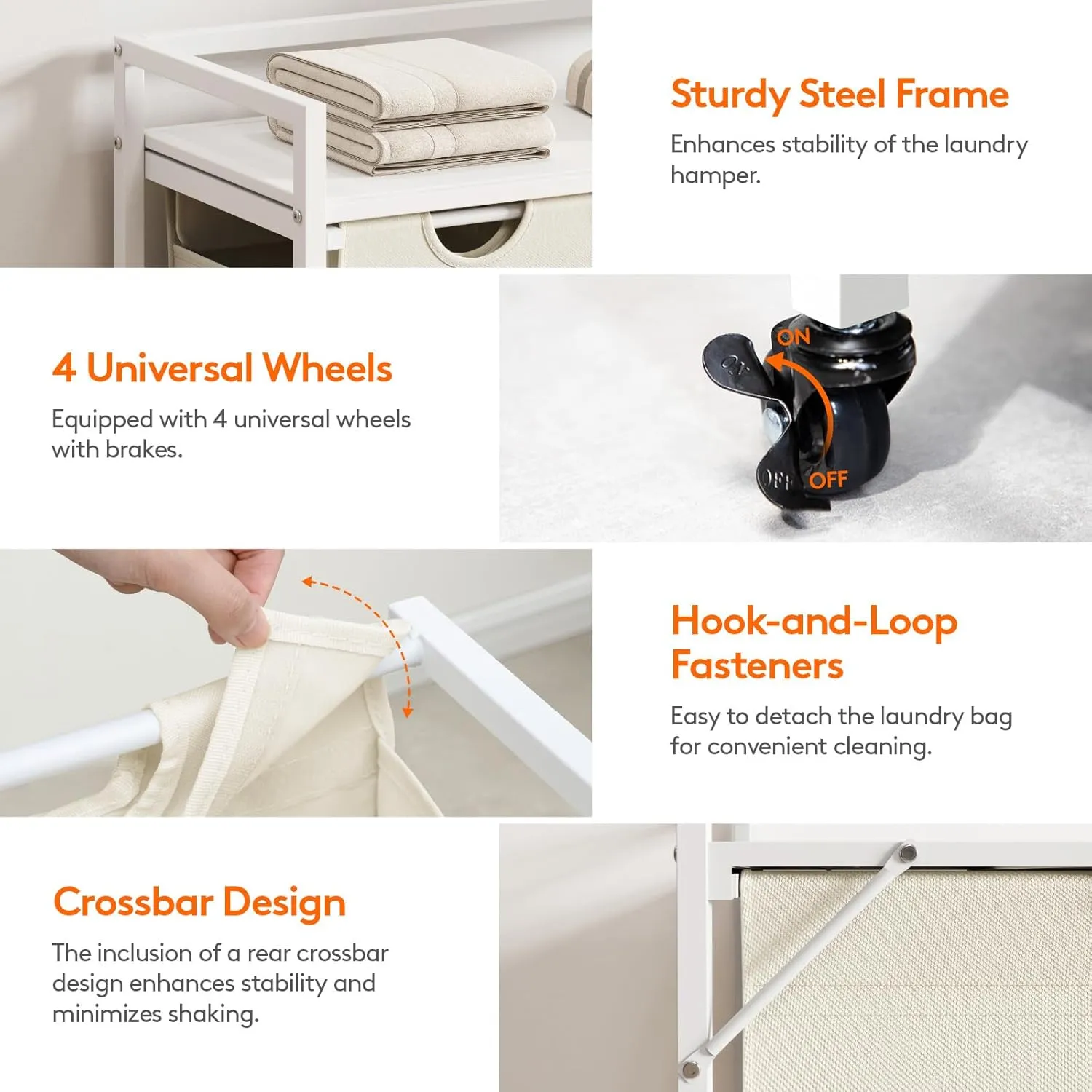 Lifewit Laundry Hamper 4 Section, 168L Pull out Laundry Clothes Basket Organizer with Large Top Shelf and 4 Removable Bags and Handles for Laundry Room Bedroom Bathroom, White with Wheels