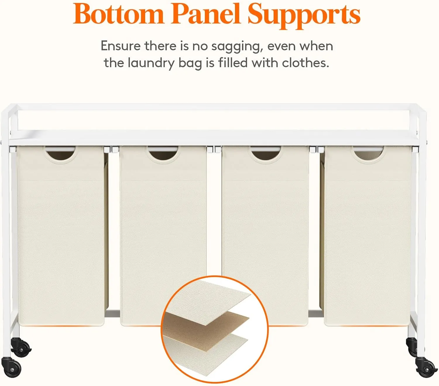 Lifewit Laundry Hamper 4 Section, 168L Pull out Laundry Clothes Basket Organizer with Large Top Shelf and 4 Removable Bags and Handles for Laundry Room Bedroom Bathroom, White with Wheels
