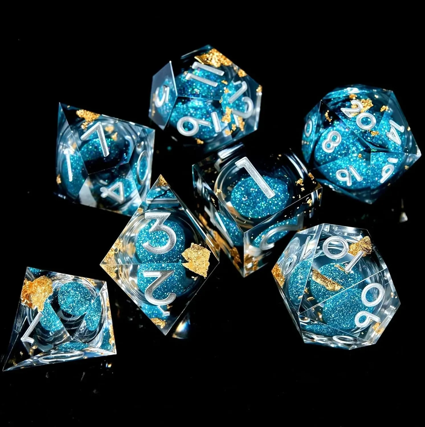 Liquid Core Quicksand Resin DND Dice, Sharp Edge Dungeons and Dragons Polyhedron Game Dice Set for Role Playing Games RPG Explorer Magic, Holiday Birthday Gifts Party Favors