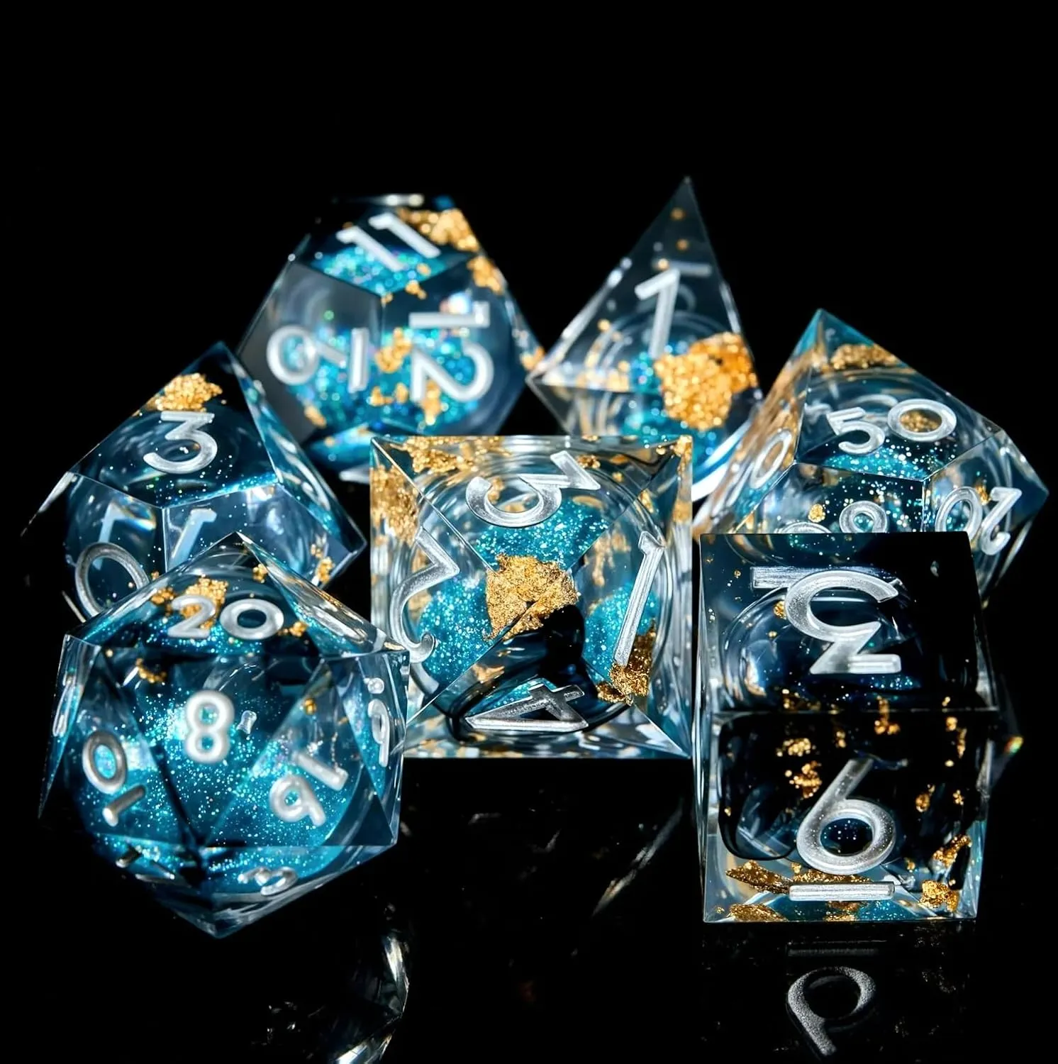 Liquid Core Quicksand Resin DND Dice, Sharp Edge Dungeons and Dragons Polyhedron Game Dice Set for Role Playing Games RPG Explorer Magic, Holiday Birthday Gifts Party Favors