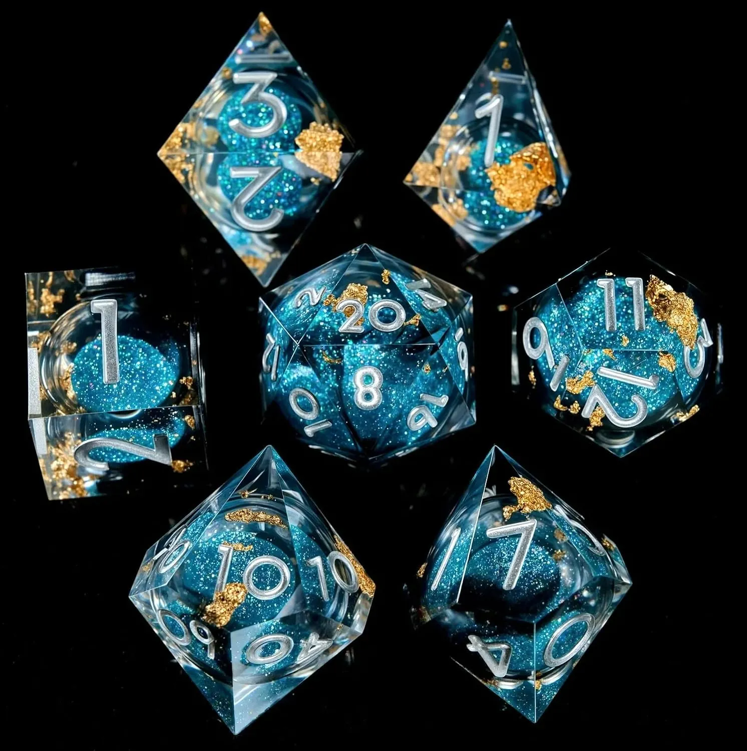 Liquid Core Quicksand Resin DND Dice, Sharp Edge Dungeons and Dragons Polyhedron Game Dice Set for Role Playing Games RPG Explorer Magic, Holiday Birthday Gifts Party Favors