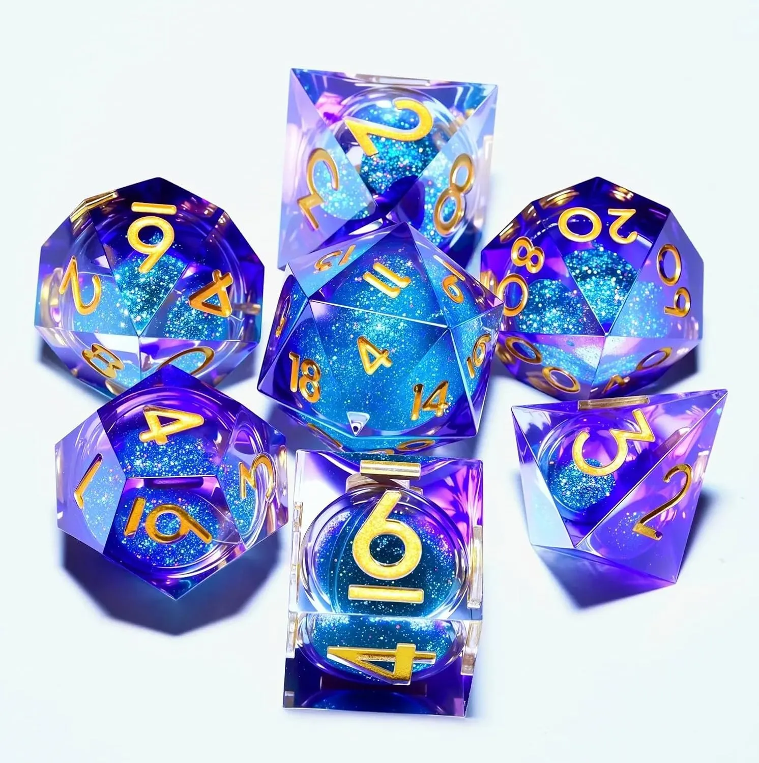 Liquid Core Quicksand Resin DND Dice, Sharp Edge Dungeons and Dragons Polyhedron Game Dice Set for Role Playing Games RPG Explorer Magic, Holiday Birthday Gifts Party Favors