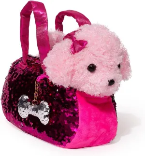Little Jupiter Pet Plush Set with Purse w/Reversible Sequins & Charm - Stuffed Animal Toy for Kids Ages 4-5 - 6-7 - Stuffed Animal Purse - Stuffed Animals for Girls - (Pink Labradoodle)