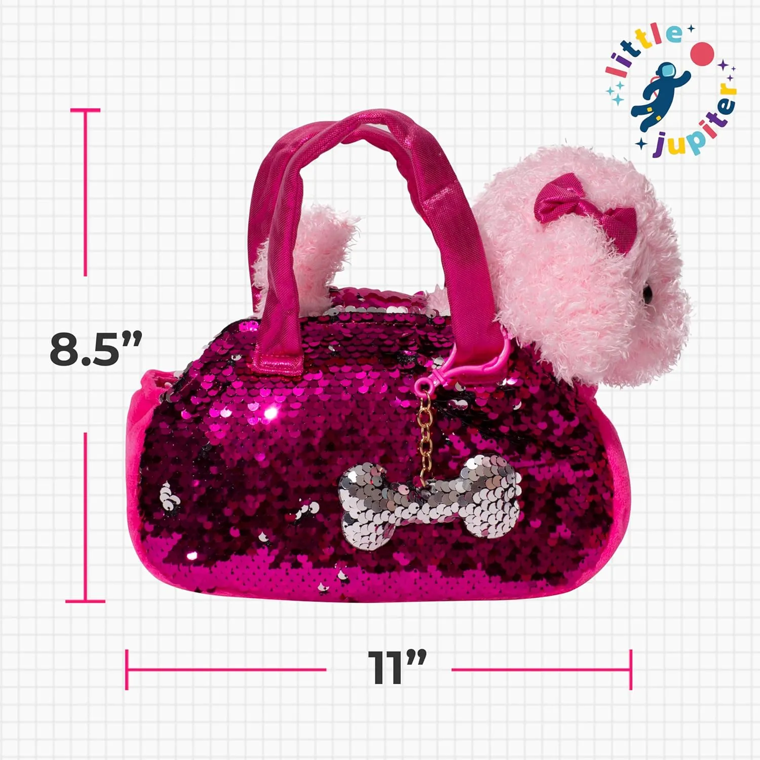 Little Jupiter Pet Plush Set with Purse w/Reversible Sequins & Charm - Stuffed Animal Toy for Kids Ages 4-5 - 6-7 - Stuffed Animal Purse - Stuffed Animals for Girls - (Pink Labradoodle)