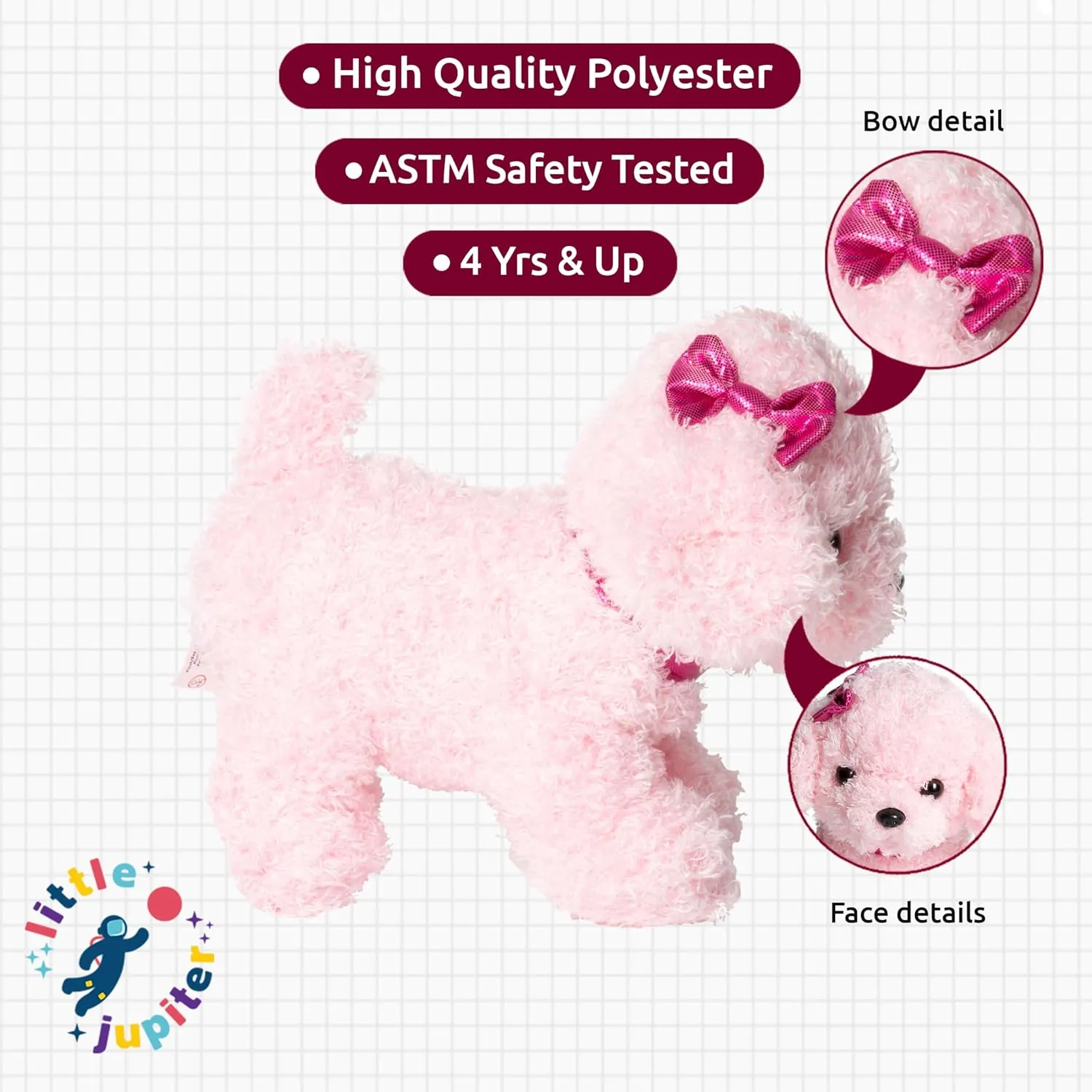 Little Jupiter Pet Plush Set with Purse w/Reversible Sequins & Charm - Stuffed Animal Toy for Kids Ages 4-5 - 6-7 - Stuffed Animal Purse - Stuffed Animals for Girls - (Pink Labradoodle)