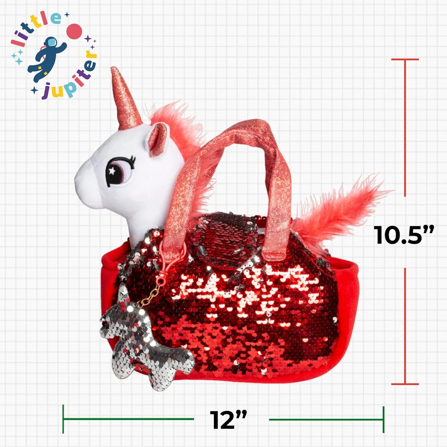 Little Jupiter Plush Pet Set w/Purse - Unicorn Stuffed Animals for Girls - Plush Gift for Age 4-7 Yrs (White Red Unicorn)