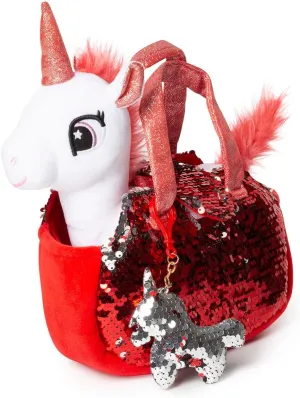 Little Jupiter Plush Pet Set w/Purse - Unicorn Stuffed Animals for Girls - Plush Gift for Age 4-7 Yrs (White Red Unicorn)