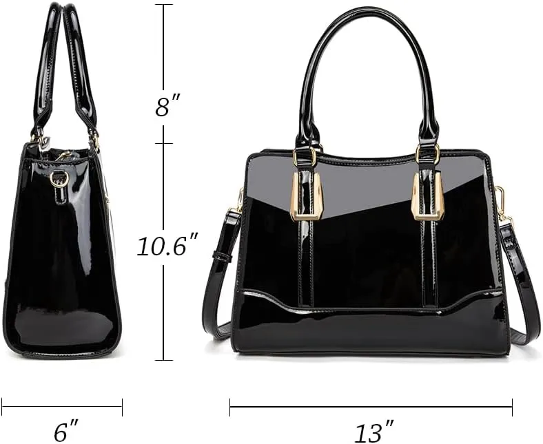 LJOSEIND Shiny Patent Leather Handbags Shoulder Bags Fashion Satchel Purses Top Handle Bags for Women