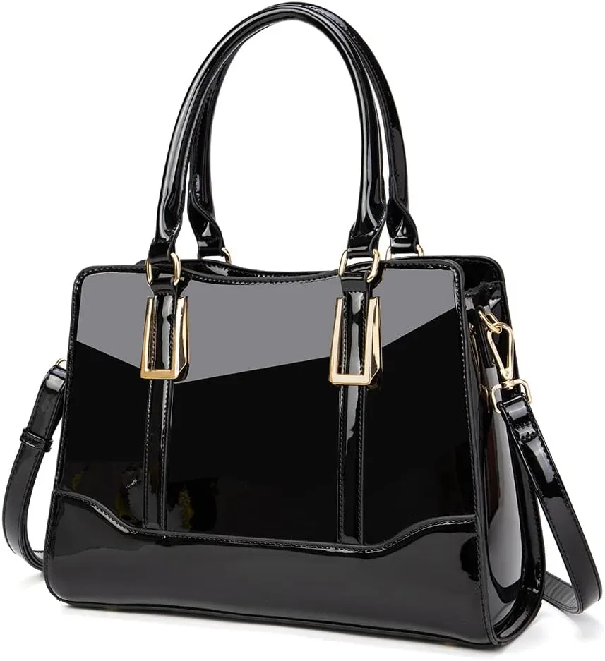LJOSEIND Shiny Patent Leather Handbags Shoulder Bags Fashion Satchel Purses Top Handle Bags for Women