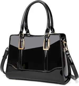 LJOSEIND Shiny Patent Leather Handbags Shoulder Bags Fashion Satchel Purses Top Handle Bags for Women