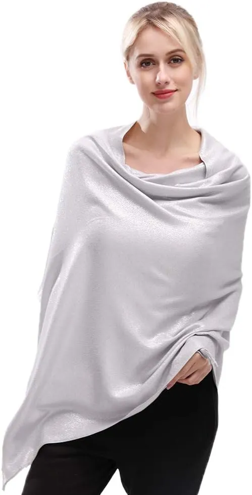 LMVERNA Women's Sparkling Metallic Soft Pashmina Shawls and Wraps Scarf in Solid Colors