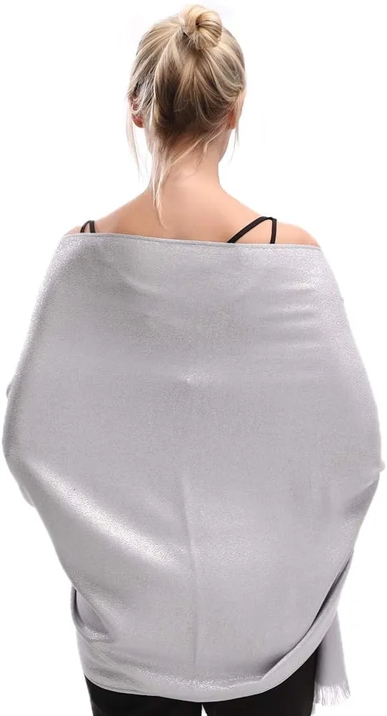 LMVERNA Women's Sparkling Metallic Soft Pashmina Shawls and Wraps Scarf in Solid Colors