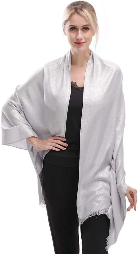 LMVERNA Women's Sparkling Metallic Soft Pashmina Shawls and Wraps Scarf in Solid Colors