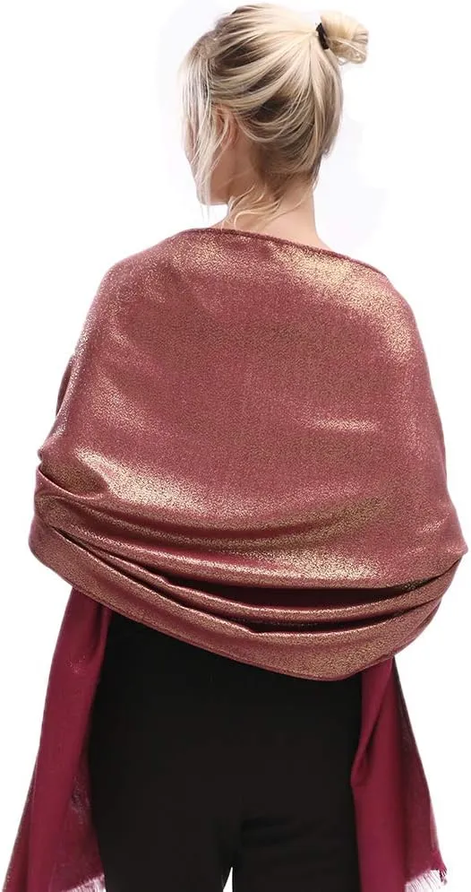 LMVERNA Women's Sparkling Metallic Soft Pashmina Shawls and Wraps Scarf in Solid Colors