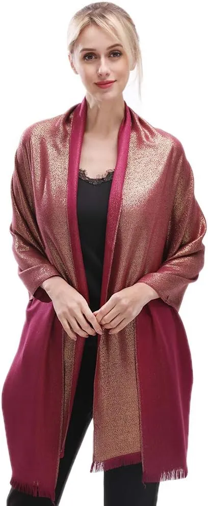 LMVERNA Women's Sparkling Metallic Soft Pashmina Shawls and Wraps Scarf in Solid Colors