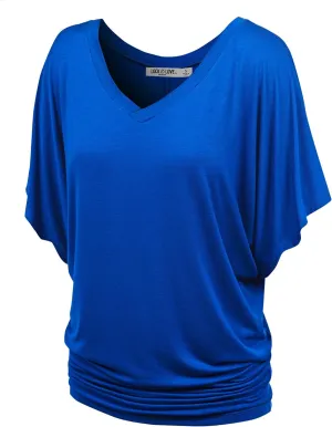 Lock and Love Women's Short Sleeve Crew Neck/V Neck Tie-Dye Dolman Tunic Top