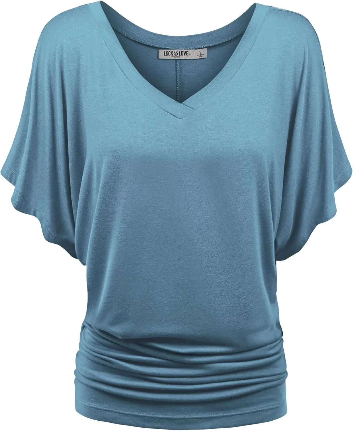 Lock and Love Women's Short Sleeve Crew Neck/V Neck Tie-Dye Dolman Tunic Top