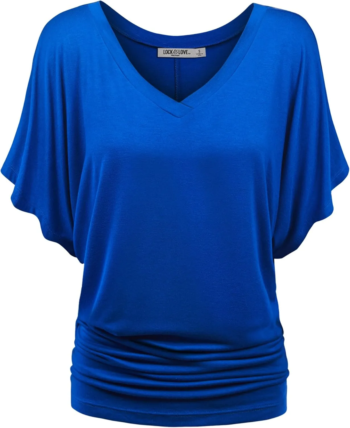 Lock and Love Women's Short Sleeve Crew Neck/V Neck Tie-Dye Dolman Tunic Top