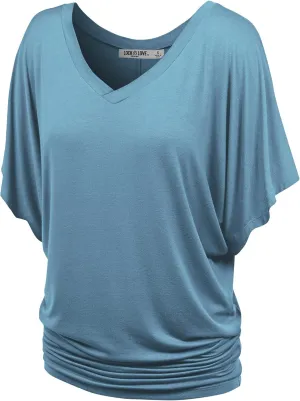 Lock and Love Women's Short Sleeve Crew Neck/V Neck Tie-Dye Dolman Tunic Top