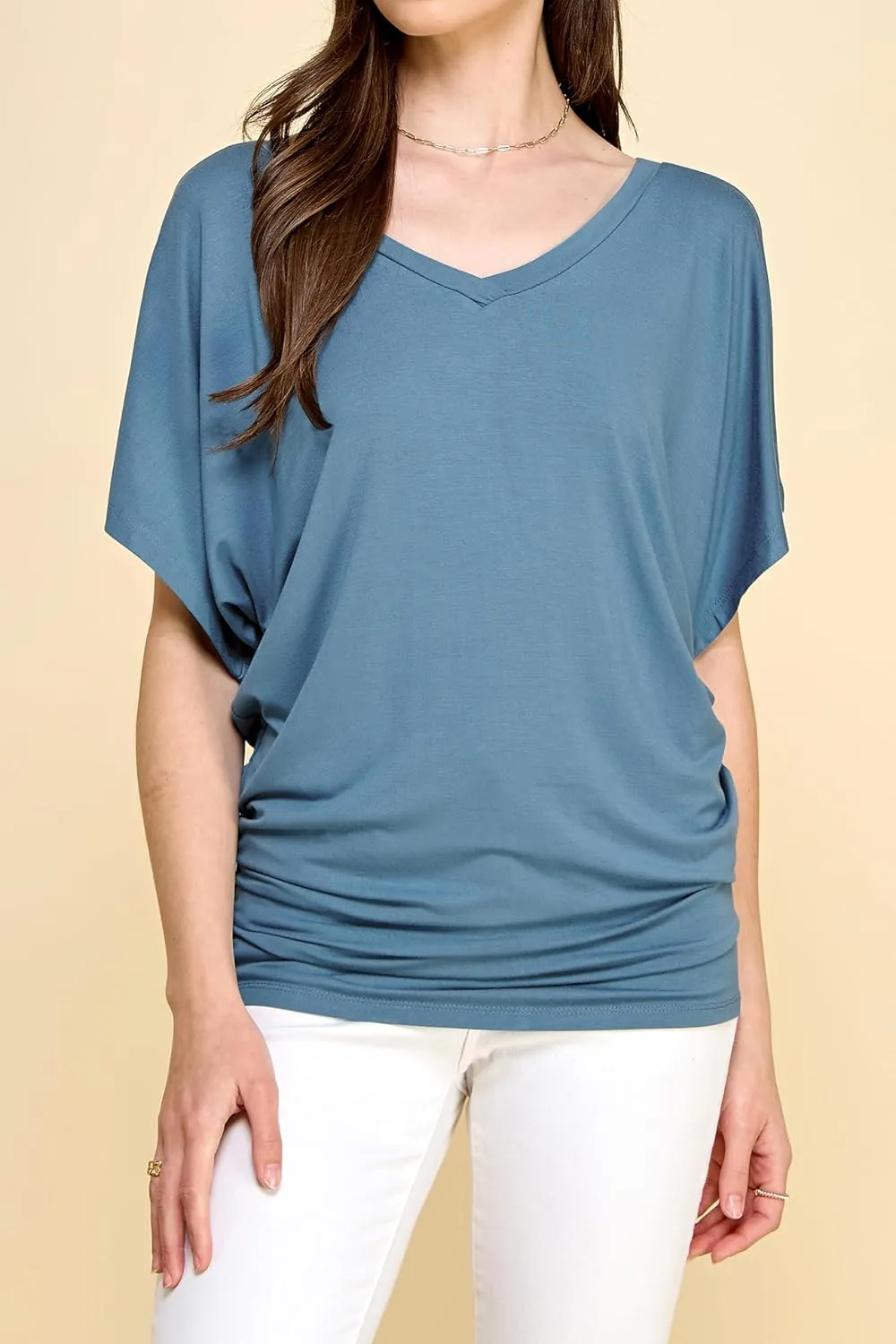 Lock and Love Women's Short Sleeve Crew Neck/V Neck Tie-Dye Dolman Tunic Top