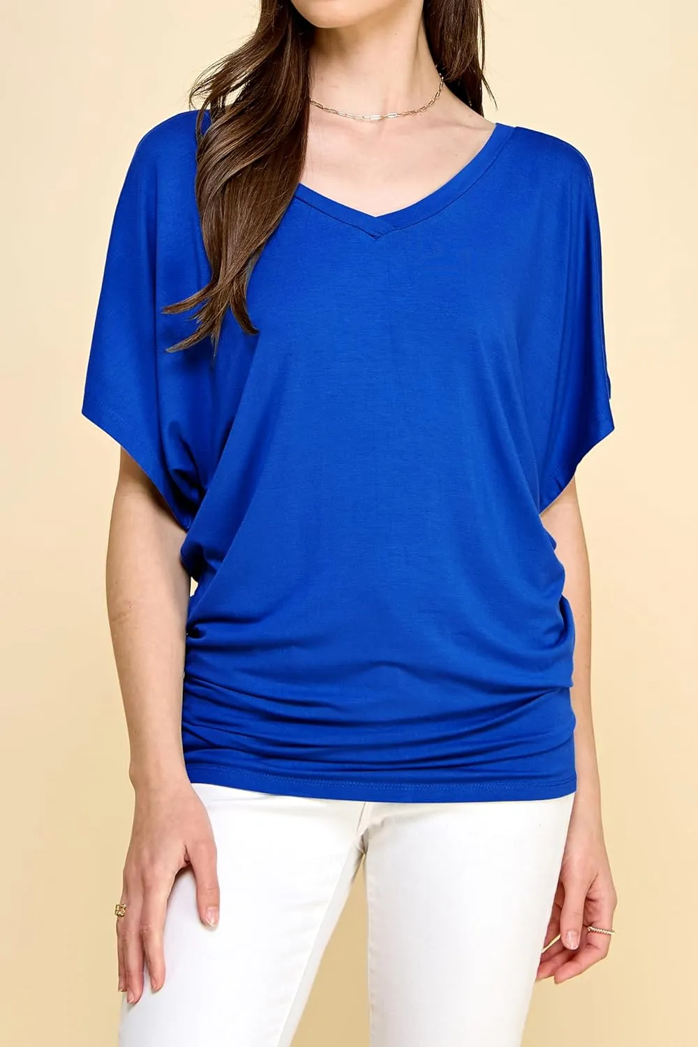 Lock and Love Women's Short Sleeve Crew Neck/V Neck Tie-Dye Dolman Tunic Top