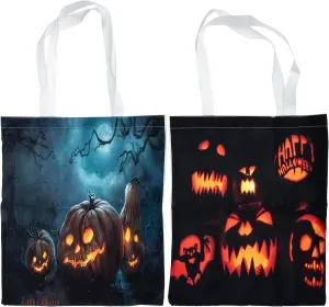 LOGOFUN 2PCS Halloween Shoulder Tote Bag Pumpkin Print Reusable Polyester Crossbody Handbag for Ladies Trick or Treat Party Accessories