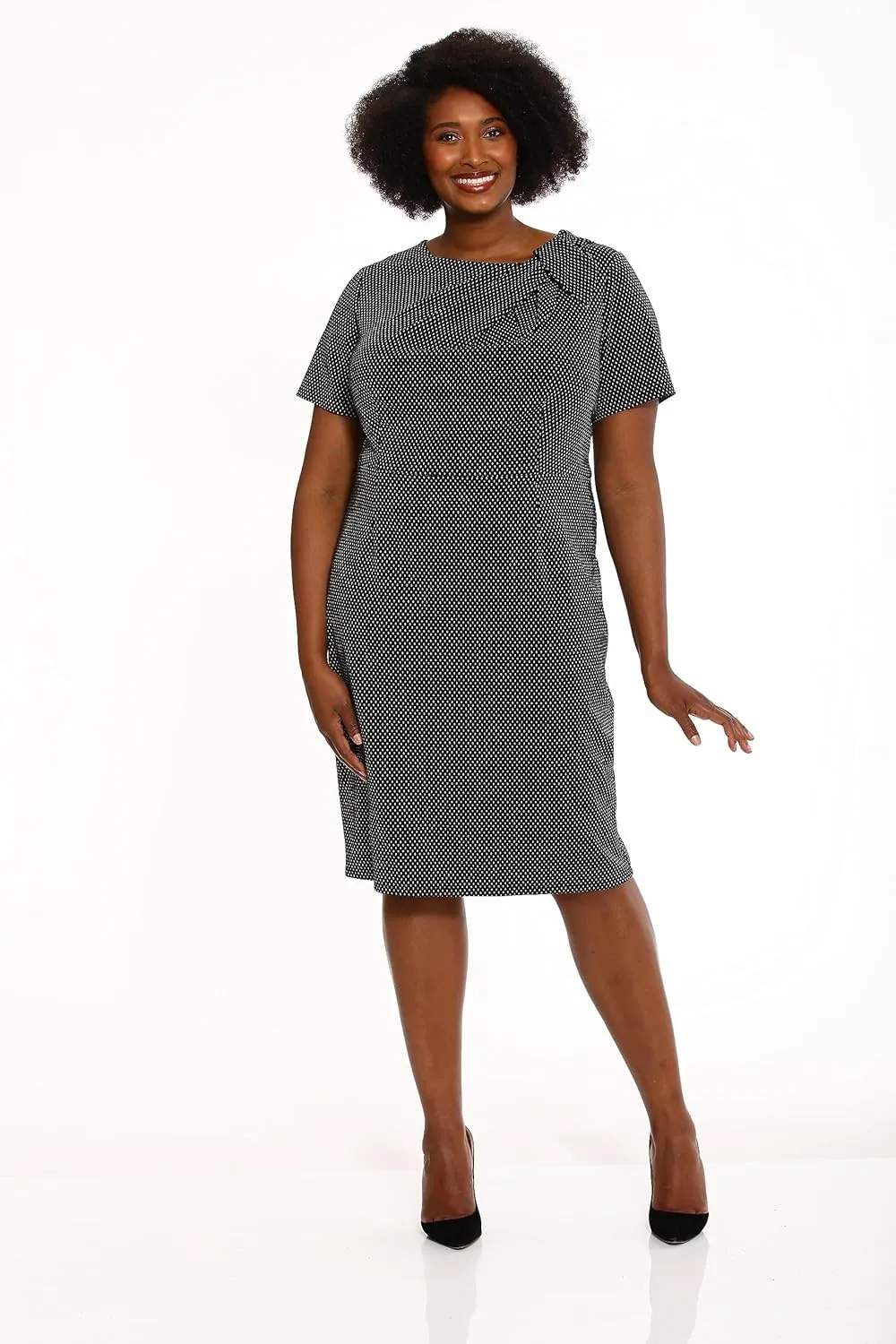 London Times Women's Sheath Dress with Draping and Bow and Twist Detail at Neck