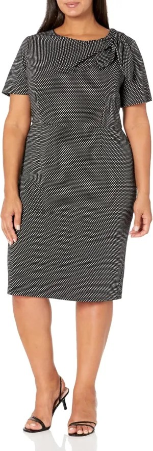 London Times Women's Sheath Dress with Draping and Bow and Twist Detail at Neck