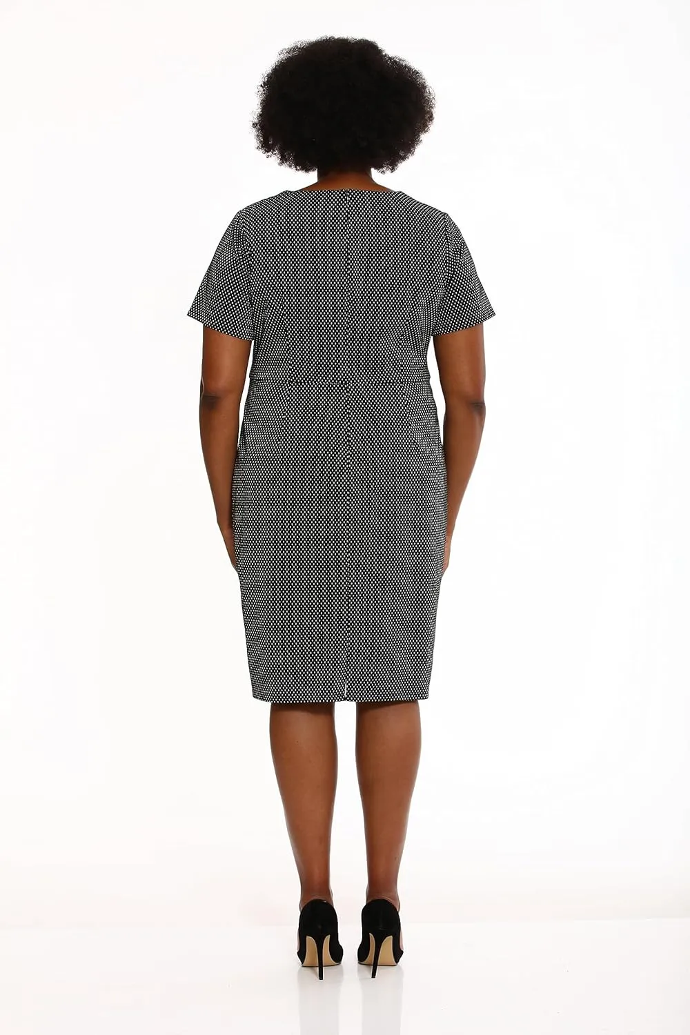 London Times Women's Sheath Dress with Draping and Bow and Twist Detail at Neck
