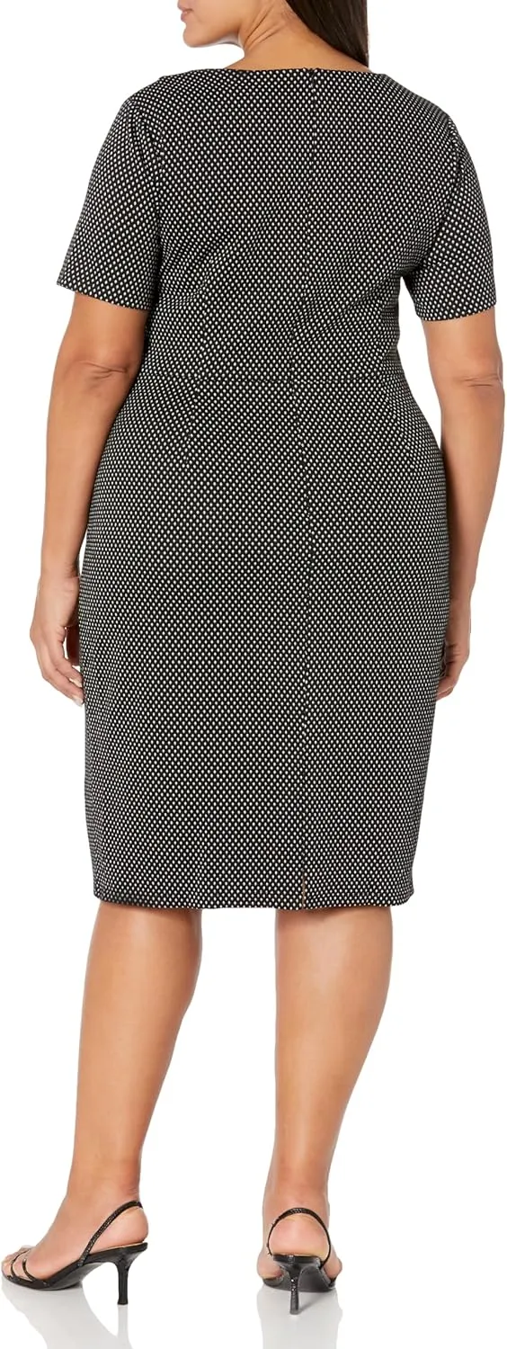 London Times Women's Sheath Dress with Draping and Bow and Twist Detail at Neck