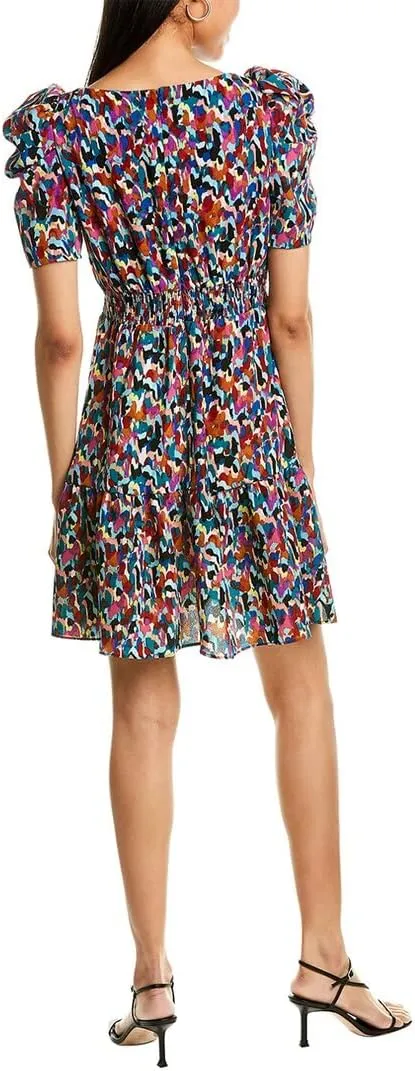 London Times Women's Smocked Waist with Bow and Puff Sleeve Dress