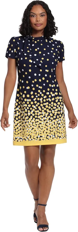 London Times Women's Tie Neck Above The Knee Feminine Office Chic Occasion Crepe Dress