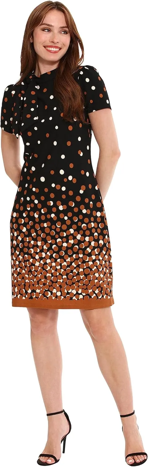 London Times Women's Tie Neck Above The Knee Feminine Office Chic Occasion Crepe Dress