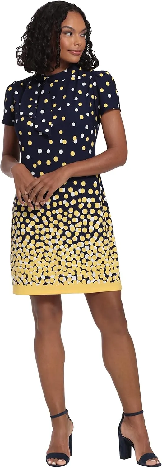 London Times Women's Tie Neck Above The Knee Feminine Office Chic Occasion Crepe Dress