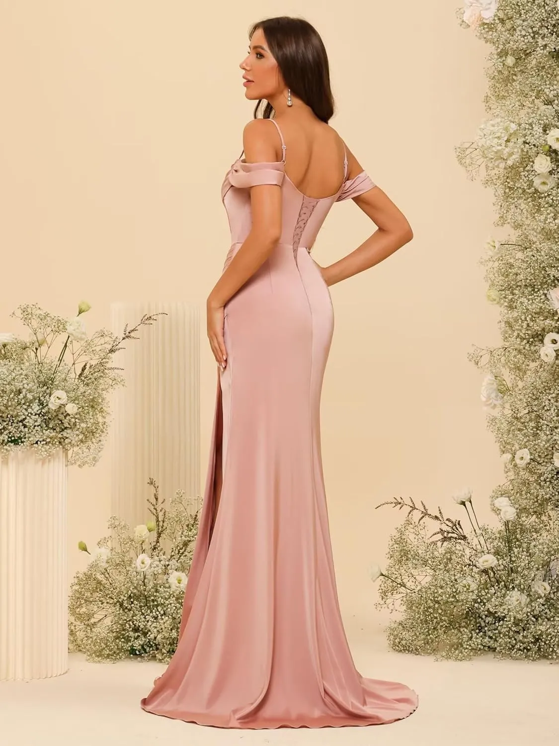 Long Satin Bridesmaid Dresses with Silt for Women 2025 Formal Gowns Mermaid Evening Dress PU070