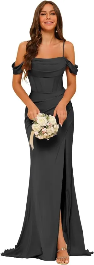 Long Satin Bridesmaid Dresses with Silt for Women 2025 Formal Gowns Mermaid Evening Dress PU070