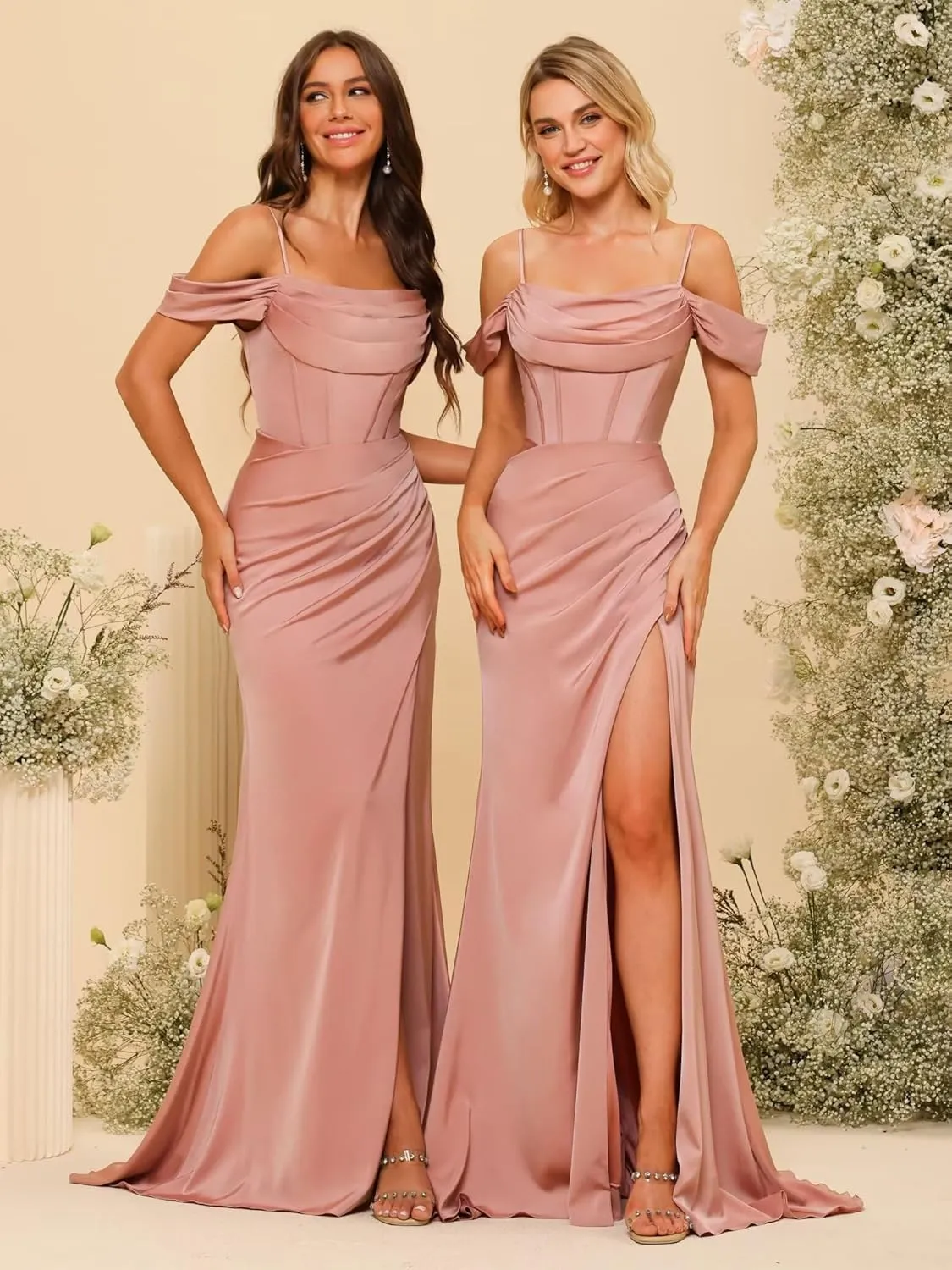 Long Satin Bridesmaid Dresses with Silt for Women 2025 Formal Gowns Mermaid Evening Dress PU070
