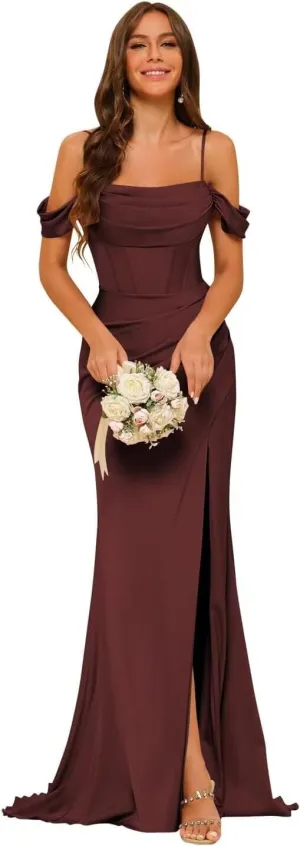 Long Satin Bridesmaid Dresses with Silt for Women 2025 Formal Gowns Mermaid Evening Dress PU070