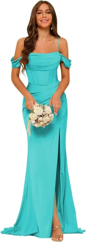 Long Satin Bridesmaid Dresses with Silt for Women 2025 Formal Gowns Mermaid Evening Dress PU070